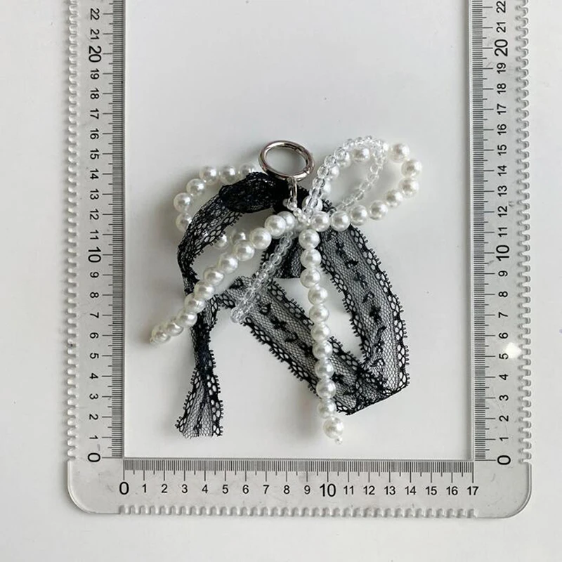 1PC Phone Keyring Bag Girl Hanging Accessories Universal Lace Mesh Bowknot Phone Charms Chain Pearl Beads Strap Cord Keychain