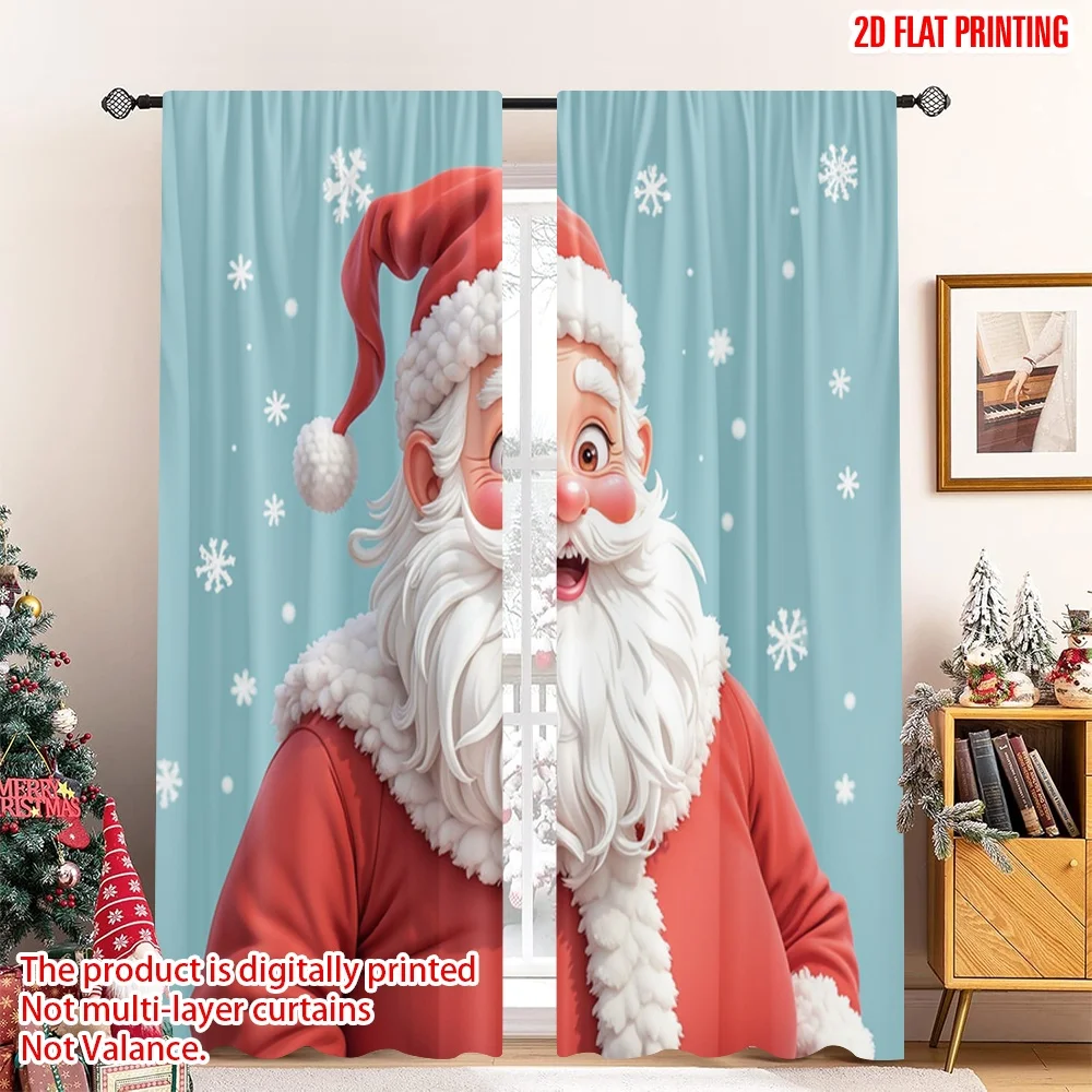 

2pcs 2D flat printing Christmas Scene Curtain Santa Claus Merry Christmas Snow Fabric Without Electricity Holiday Decorations