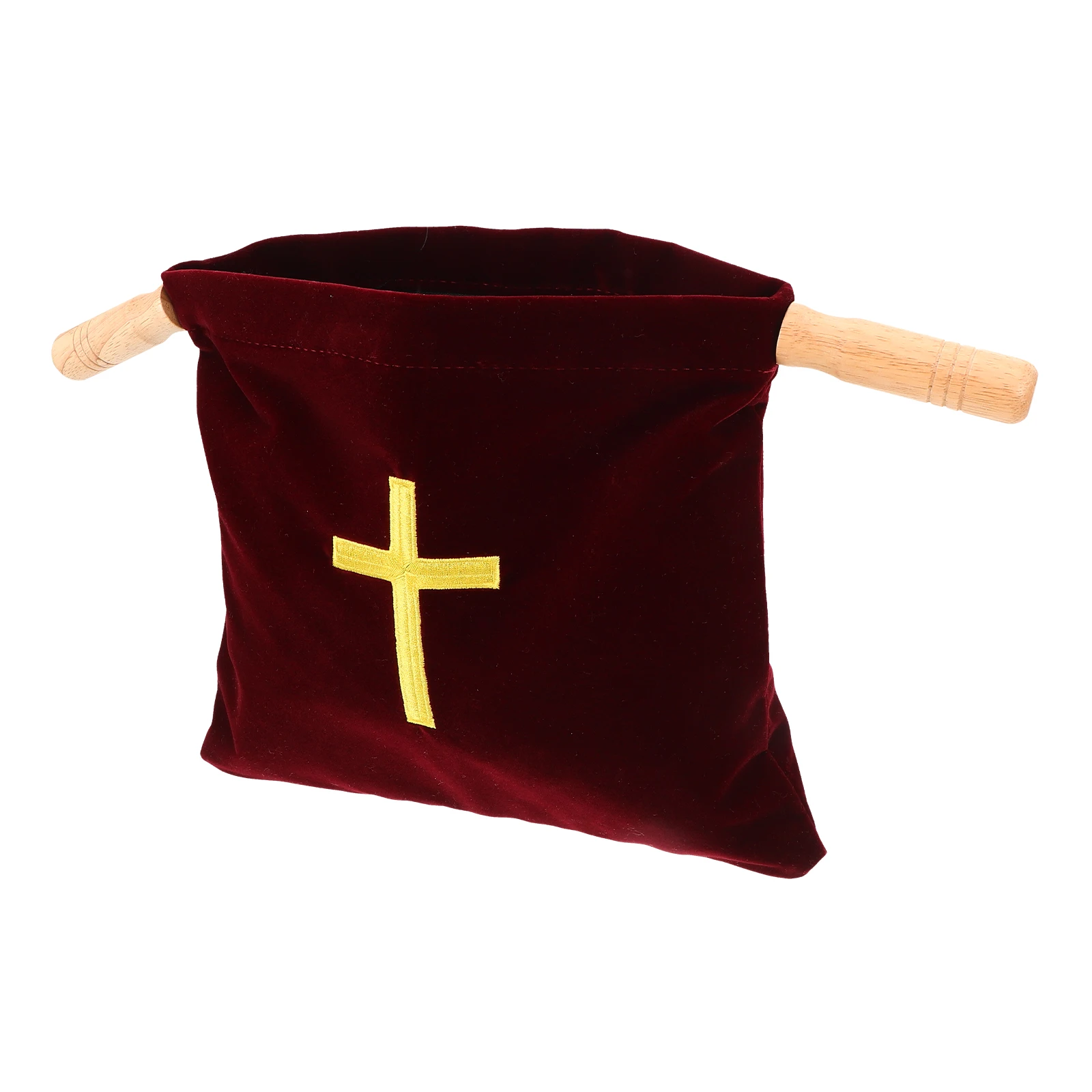 

Church Offering Bag Holy Communion Decorations Baptism Party Bag Cross Embroidery Large Capacity Fabric Wooden Material