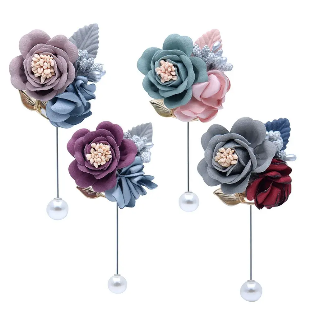 Women Men Fashion Bridal Groomsman Groom Artificial Flower Corsage Brooch Pin Bouquet Boutonniere