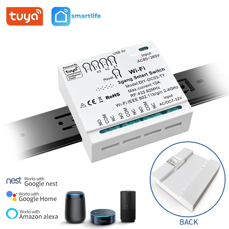 Módulo automático do interruptor da porta da garagem, Tuya Smart, obturador do rolo, trabalho com Google e Alexa, 12V, 24V