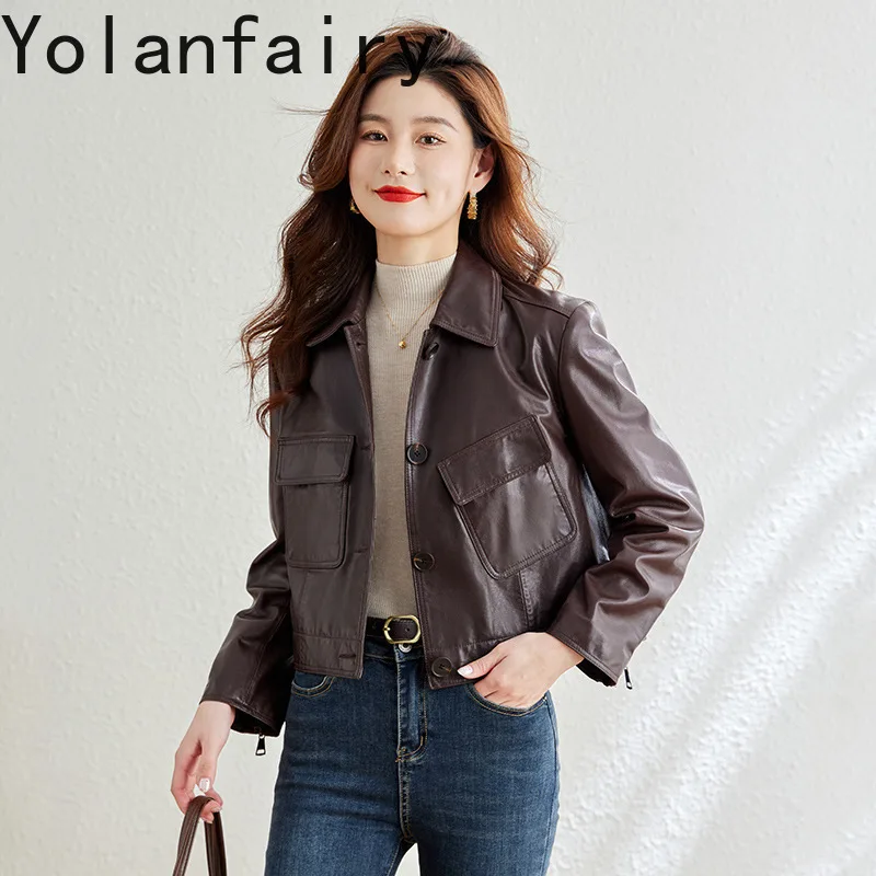 YOLANFAIRY Sheepskin Genuine Leather High-end Women Jacket Spring New in Jackets 2024 Small Outerwears Hot Sale Jaqueta Feminina