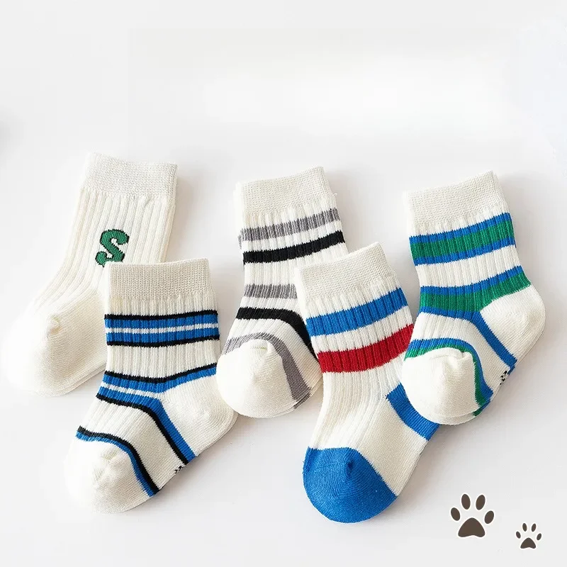 Ins Autumn Children's Color Blocked Socks Mid Tube Korean Edition Boys and Girls Trendy Socks Stacked Socks Cotton Stripes