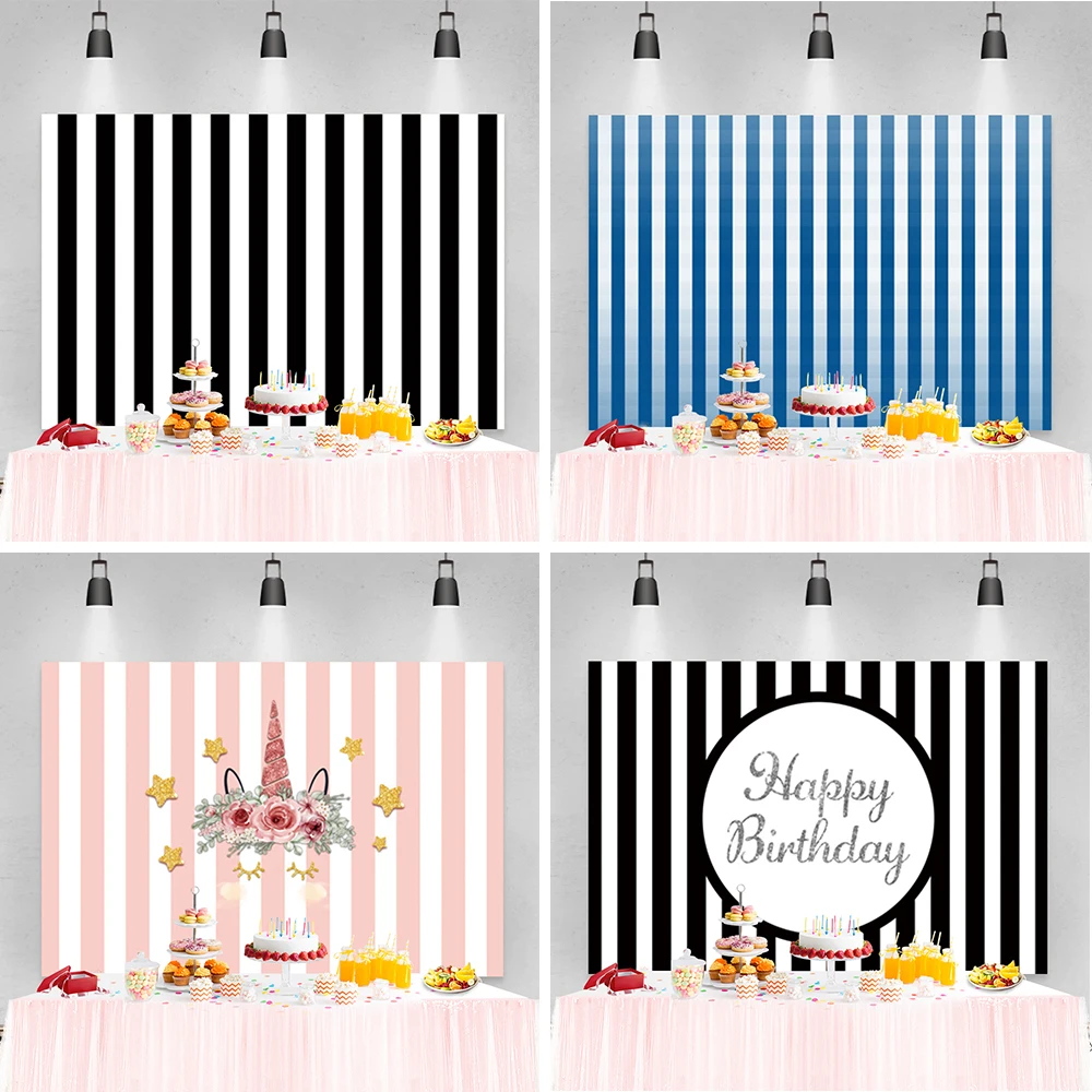 

Laeacco Home Decor Pink White Stripe Birthday Cartoon Party Backgrounds Photography Customize Backdrops Props For Photo Studio