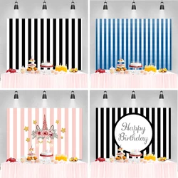 Laeacco Home Decor Pink White Stripe Birthday Cartoon Party Backgrounds Photography Customize Backdrops Props For Photo Studio