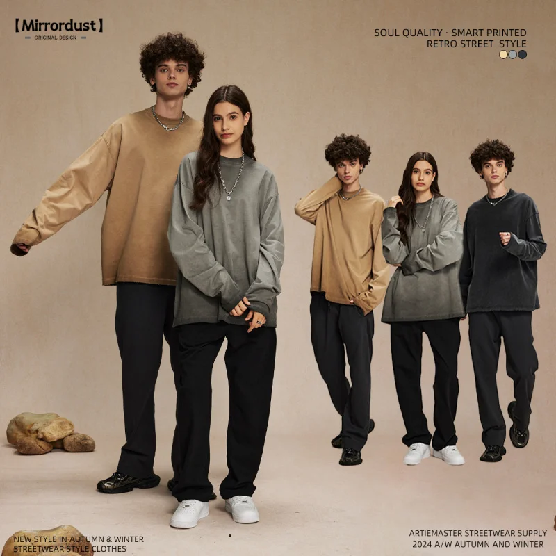 

【Mirrordust】275 гОсенняя новая уличная рубашка с обратным низом жареного цвета и длинными рукавами, мужская винтажная рубашка с длинными рукавами и принтом тай-дай