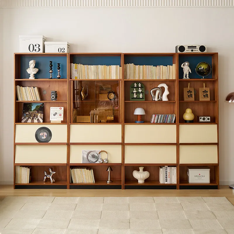 

Medieval solid wood bookcase living room full wall free combination display cabinet