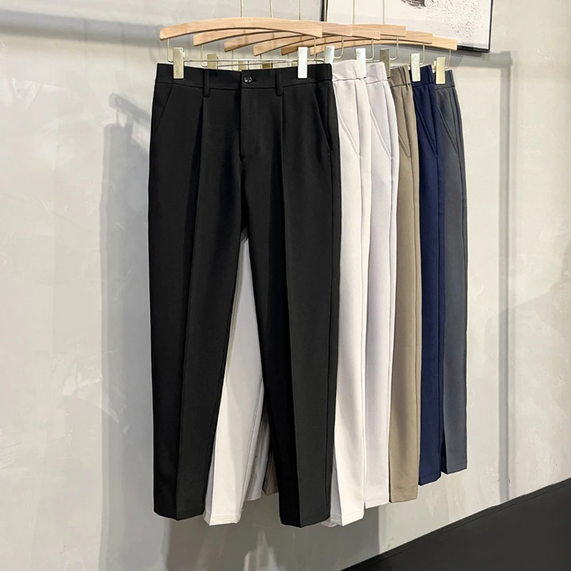 

Slim Fit Men's Straight Leg Nine-Tenths Pants Summer Thin Sle Casual Classic Sle Youth ular Pure Color Iron-Free Proce...