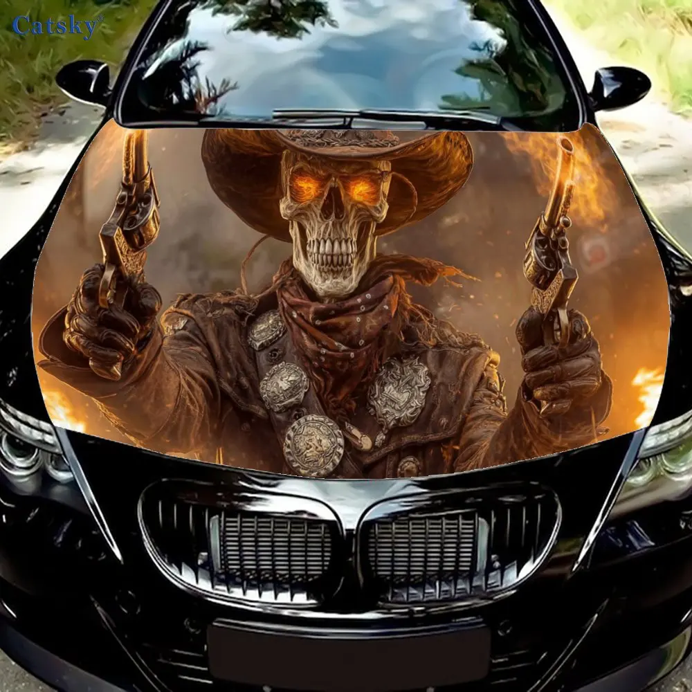 

A skeleton with two guns Fantasy theme car cover decoration, suitable for cars, SUVs and other models, car accessories, inspired
