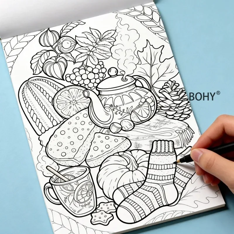 1 Adult Stress Relieving and Soothing Coloring Picture Book, Including Theme Exquisite Drafts 24 Pages, Wonderful Holiday Gifts