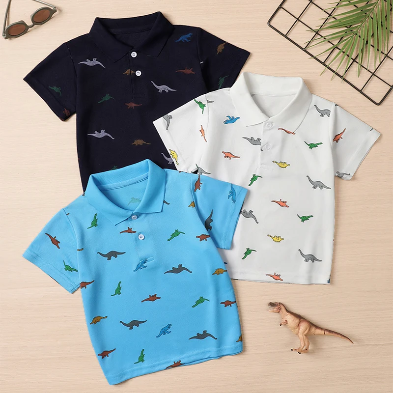 1/3 Pack Kinder Sommer Dinosaurier Gedruckt Mehrfarbig POLO Shirt Jungen Casual Mode Prinz T-shirt Joker Bequeme Revers T