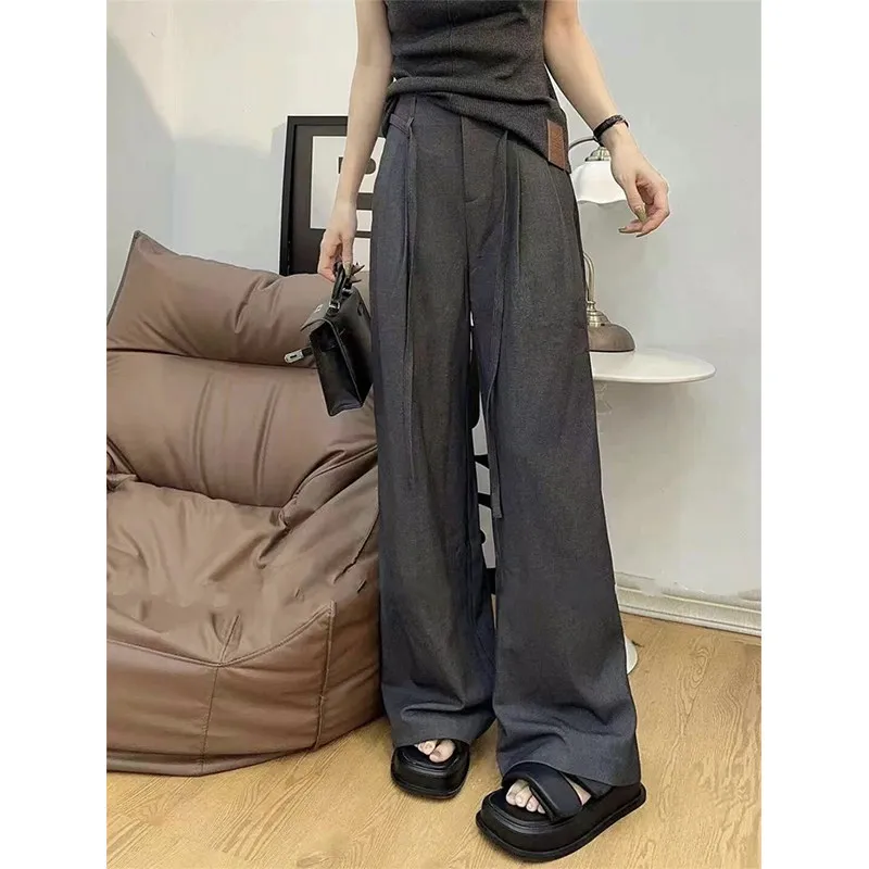 

Модные повседневные брюки с высокой талией и широкими штанинами для женщин, костюмные брюки Dongda Gate MICOAT2, утепленные длинные брюки