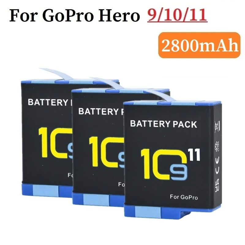 بطارية 2800mAh لبطارية GoPro Hero 11 10 9 مع حافظة لهاتف GoPro 9 10 11 ملحقات الكاميرا