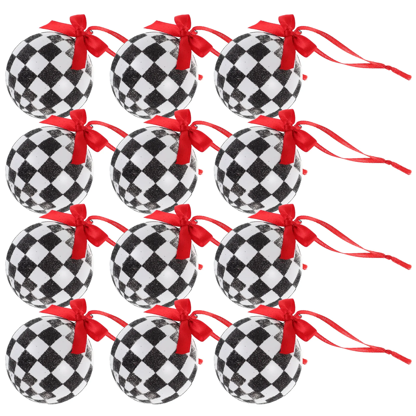 

12pcs Christmas Decoration Hanging Balls 6Cm Glitter Baubles Handpainted Checkered Design For Holiday Party Home Decor Vintage