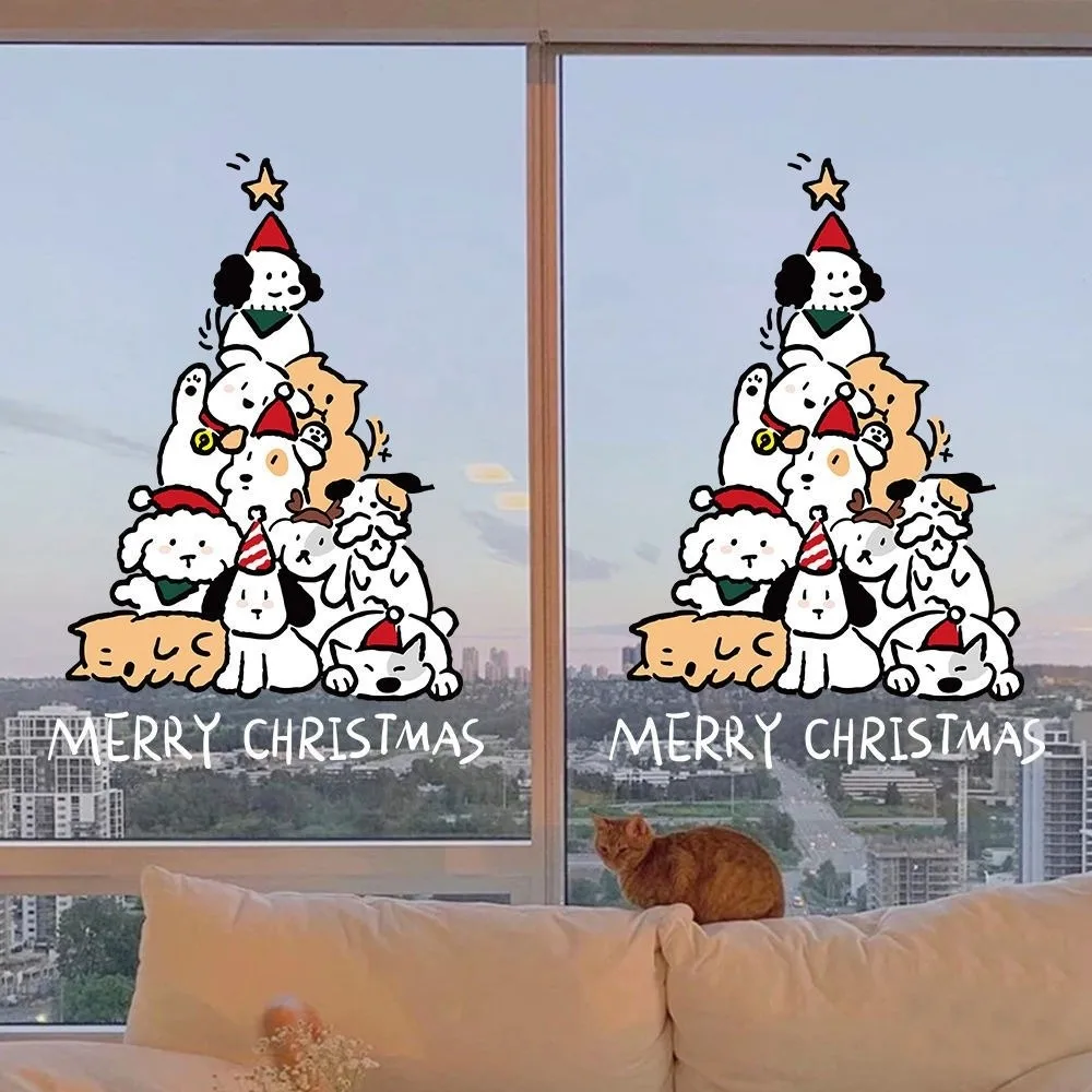 Colorful Santa Claus Stickers Christmas Tree Transparent Glass Electrostatic Film Waterproof Anti-collision