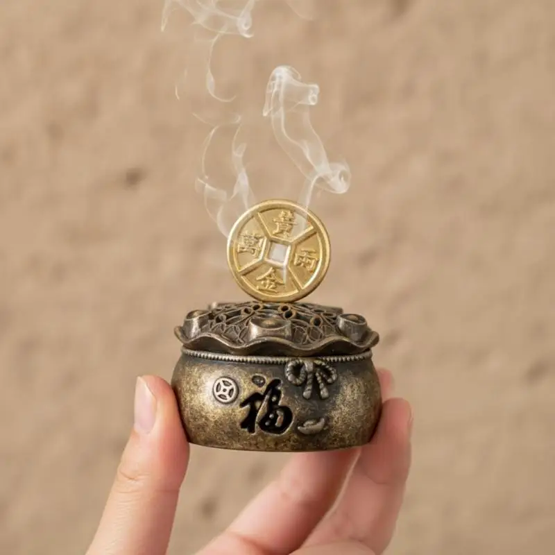 Retro Wealth Coin Incense Burner Wealth Blessing Desktop Ornament Perfect New Store Opening Gift