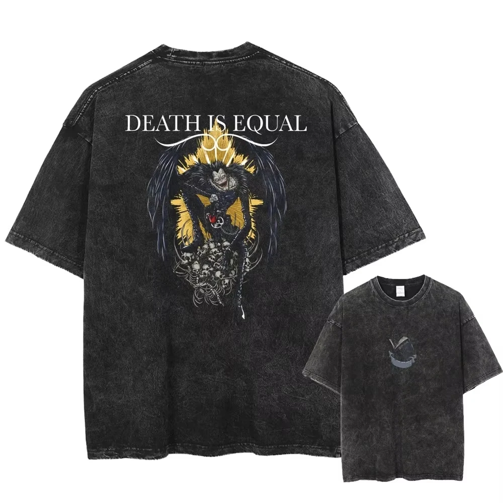 DEATH NOTE Washed Tshirt Oversized Unisex Vintage Loose Retro Fashion Streetwear Trendy Cotton Y2k Short Sleeves hot product tee