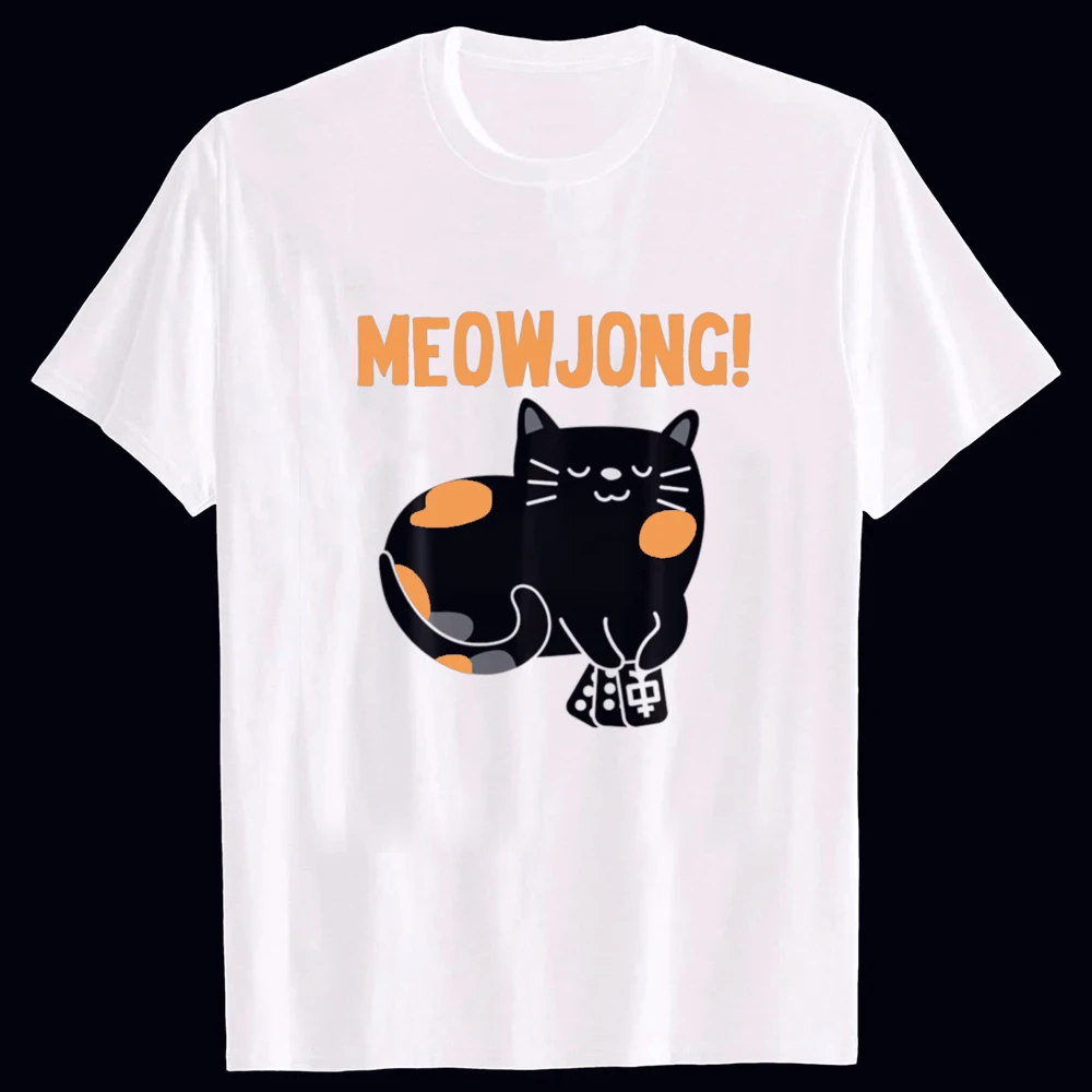 Funny Mahjong Cat Player Board Game Mah-Jongg China Streetwear T-Shirt Humor Loose Clothing for Men and Women Short Sleeve Tops