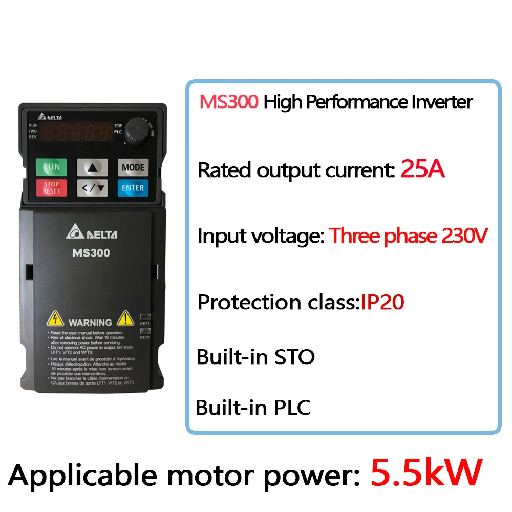 For 7.5hp Electric Motor Delta Ms300 Vfd Vector Control Inverter Drive 5.5kw 25a 230v Three Phase Output Frequency Converter