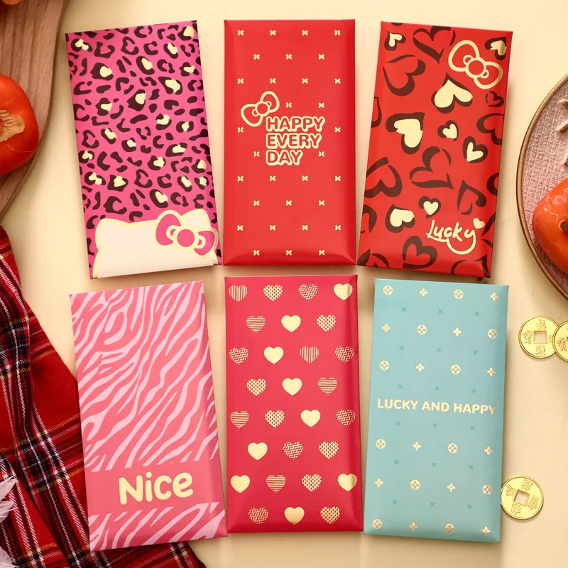 6Pcs Lucky Money Envelopes Teen Girls Cute Luxury Hot‑Stamping Red Packet Leopard Zebra Heart Pattern General‑Purpose Lai See