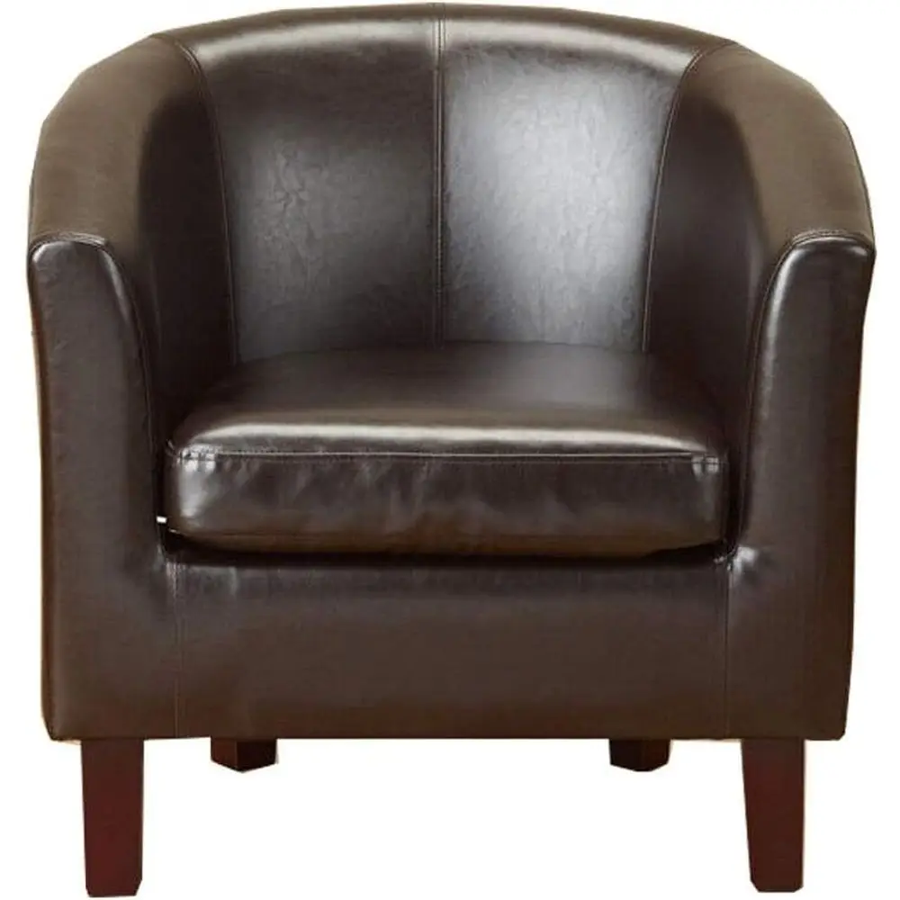 Brown Leather Tub Chair with Soft Seat, Suitable for Living Room, Bedroom, Reading and Waiting Areas