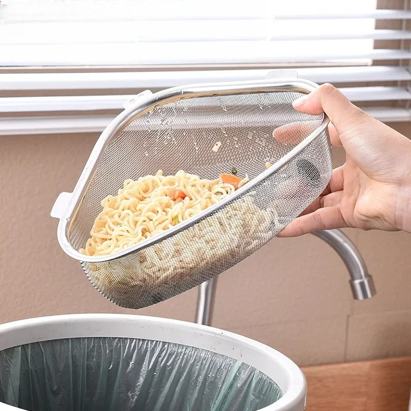 

Kitchen Sink Drain Basket Stainless Steel Triangle Food Vegetables Peel Egg Filter Storage Organizer Kitchen Shelf Rack Drainier
