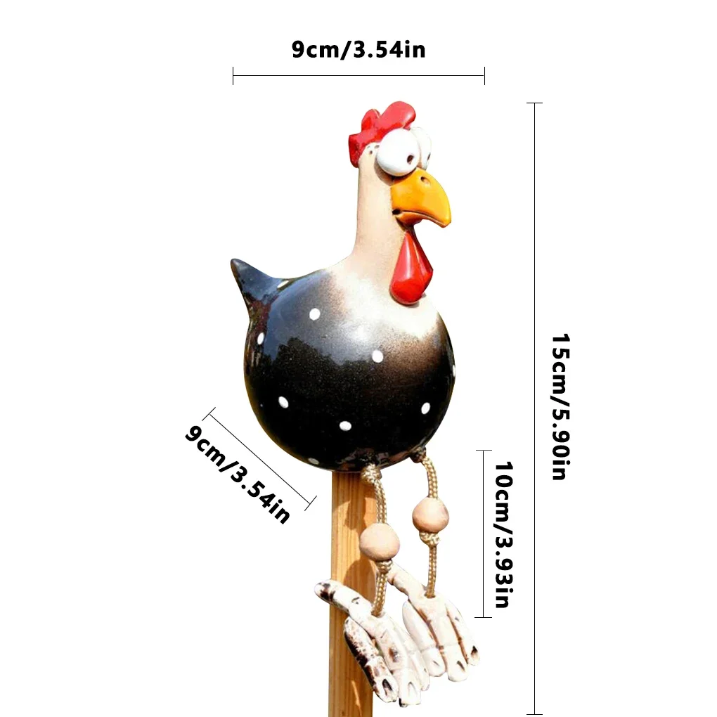 Funny Big Eyed Chicken Long Foot Resin Crafts Statues Statue Wooden Stake Decoration Hen Sculptures Garden Fence Art Supplies