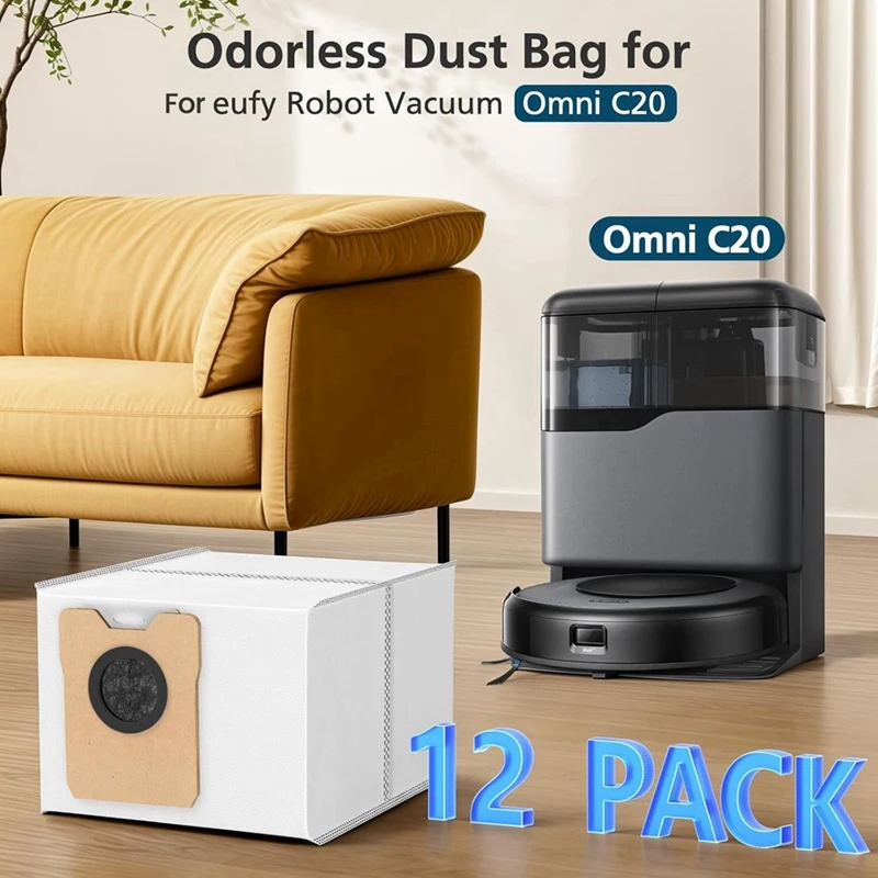 B58B-12 шт. мешки для пыли для робота-пылесоса Eufy Omni C20, сменные мешки большой емкости