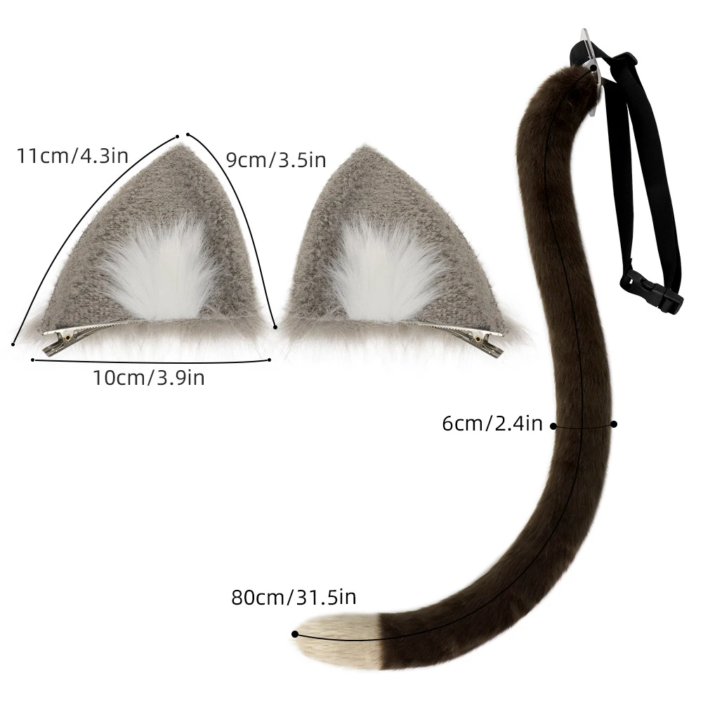 Genshin Impact Lynette Tail Headwear Set Halloween Cosplay Party Props Animal Ear Set Halloween Carnival Masquerade Costumes
