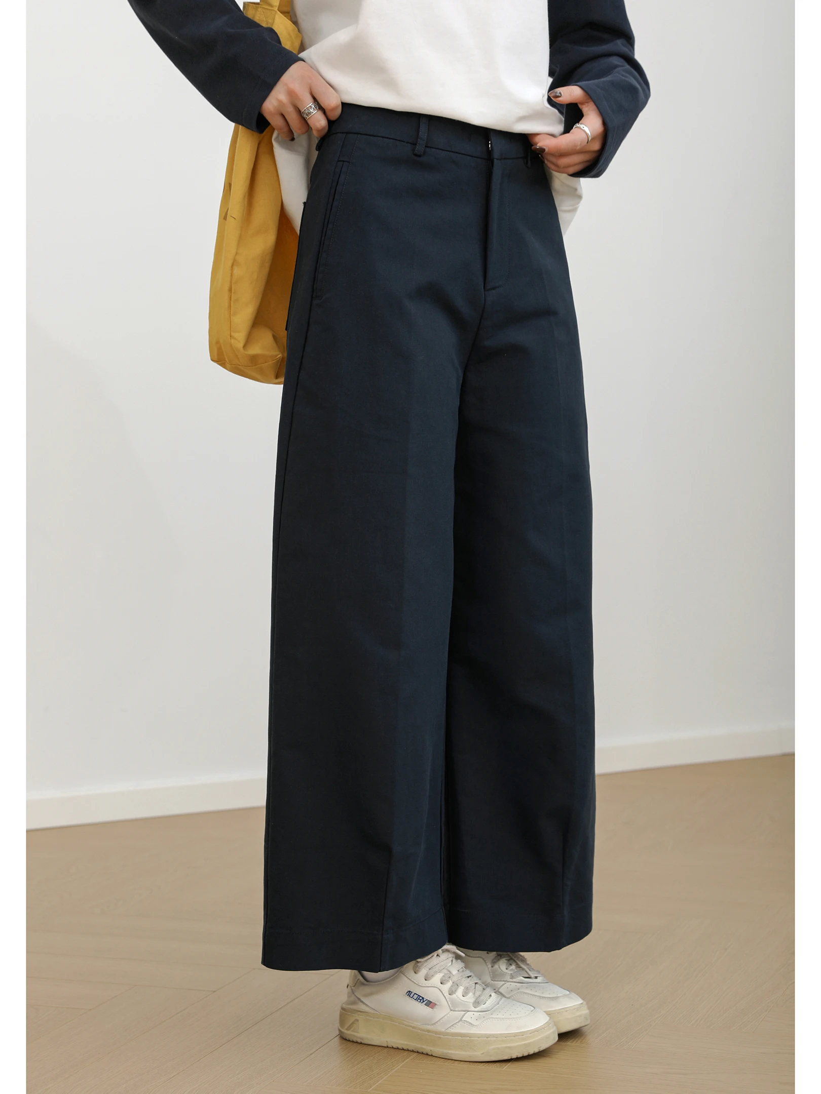 

Sanmu Social Весна 2026 Новые широкие брюки из чистого хлопка для женщин, повседневные брюки с высокой талией на молнии, хлопковые, в стиле кэжуал