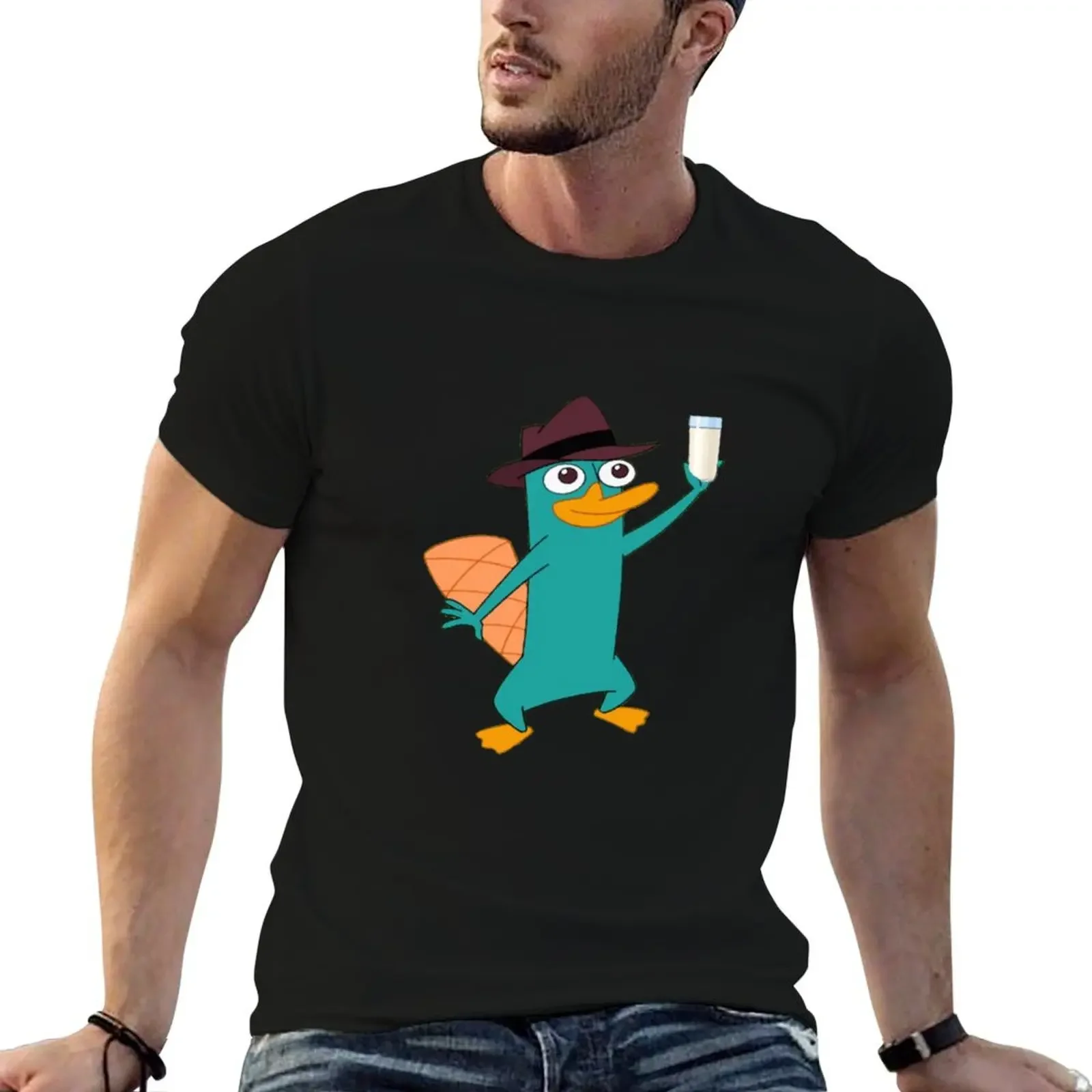 

perry the platypus with a glass of milk T-Shirt sweat customs design your own plus size men clothing