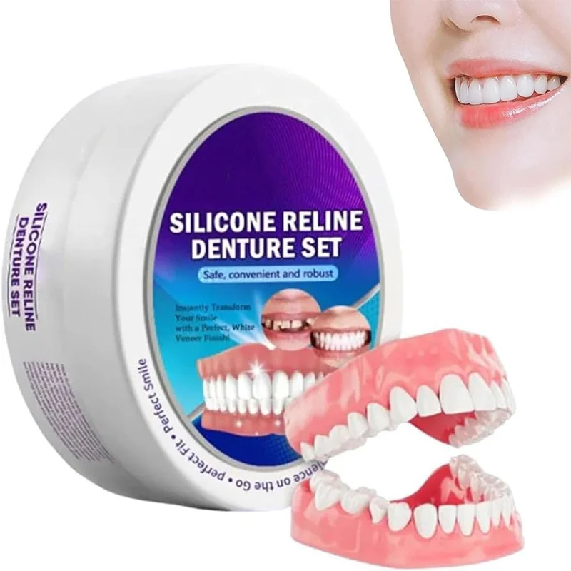 Conjunto de dentadura de silicone para dentes, ajuste confortável, conjunto de dentadura de silicone, hidratante, sorriso, cuidados com os dentes