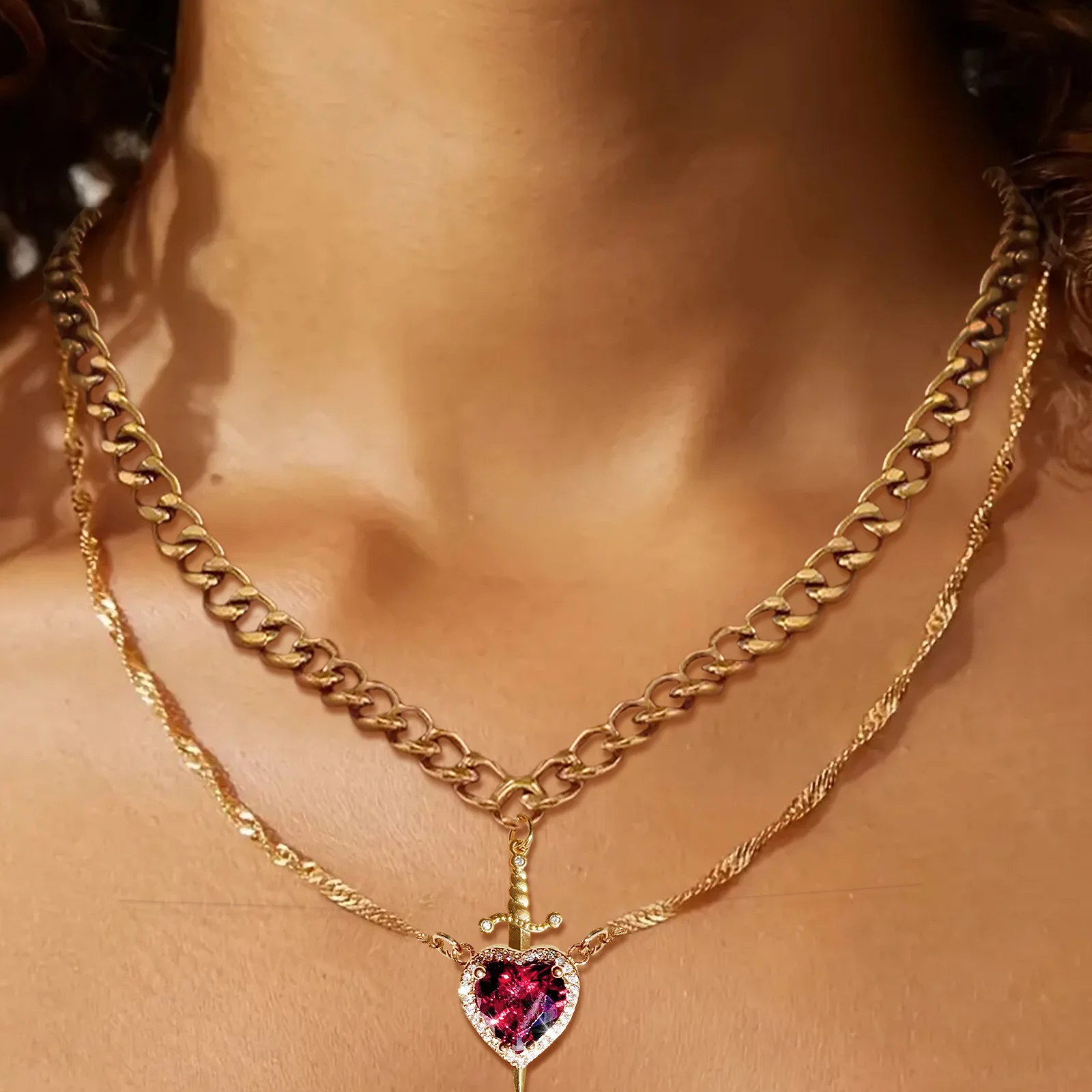 Heart and Sword Necklace Set