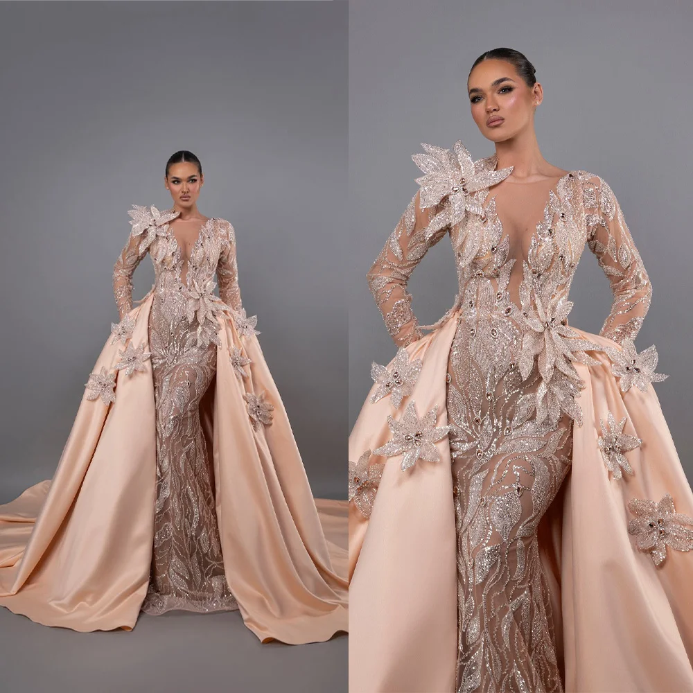 

Великолепные вечерние платья с пайетками, кристаллами и эффектом русалки, с отстегивающимся шлейфом, на заказ, для выпускного вечера и вечеринок, Vestidos De Noche