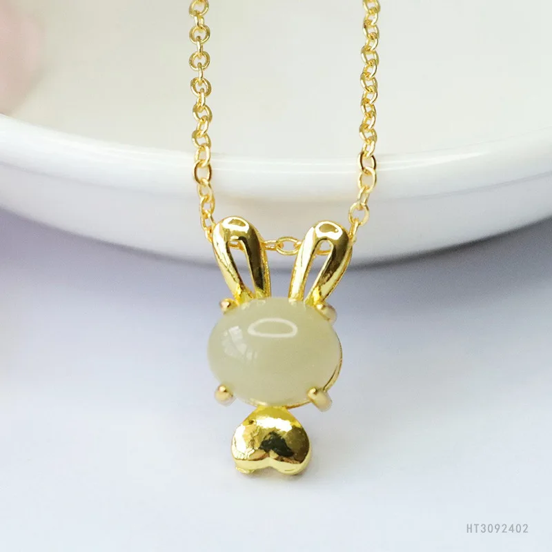 

Natural Hetian Jade Rabbit Zodiac Pendant Year Animal Amulet Gift Chinese New Year HT3092402