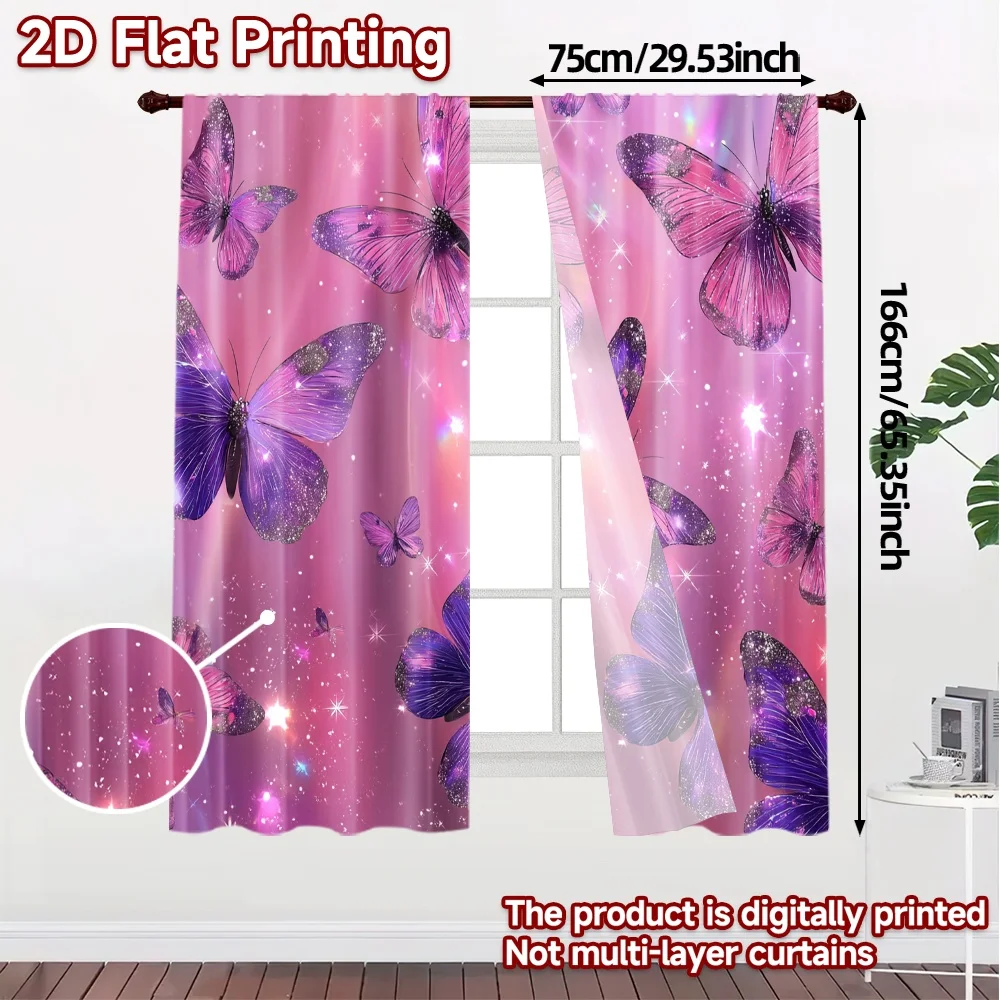 2D Flat Printing,JIT 2pcs, Curtains (Without Rod) Butterfly Dreams Chic Print Curtains Versatile Durable Polyester Curtains
