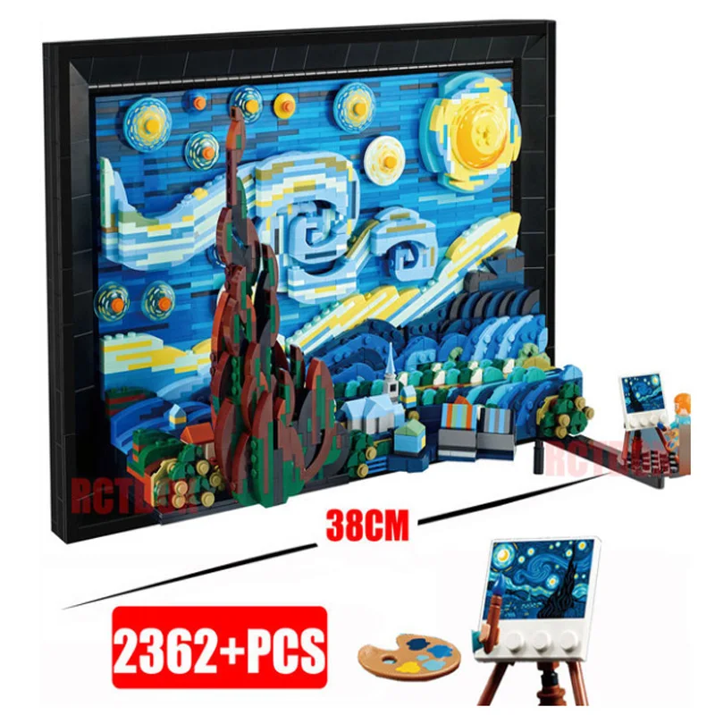 Compatible 21333 Vincent Van Gogh The Starry Night Building Blocks Art Painting Bricks Moc Ideas Home Decorae Education Toy Gift