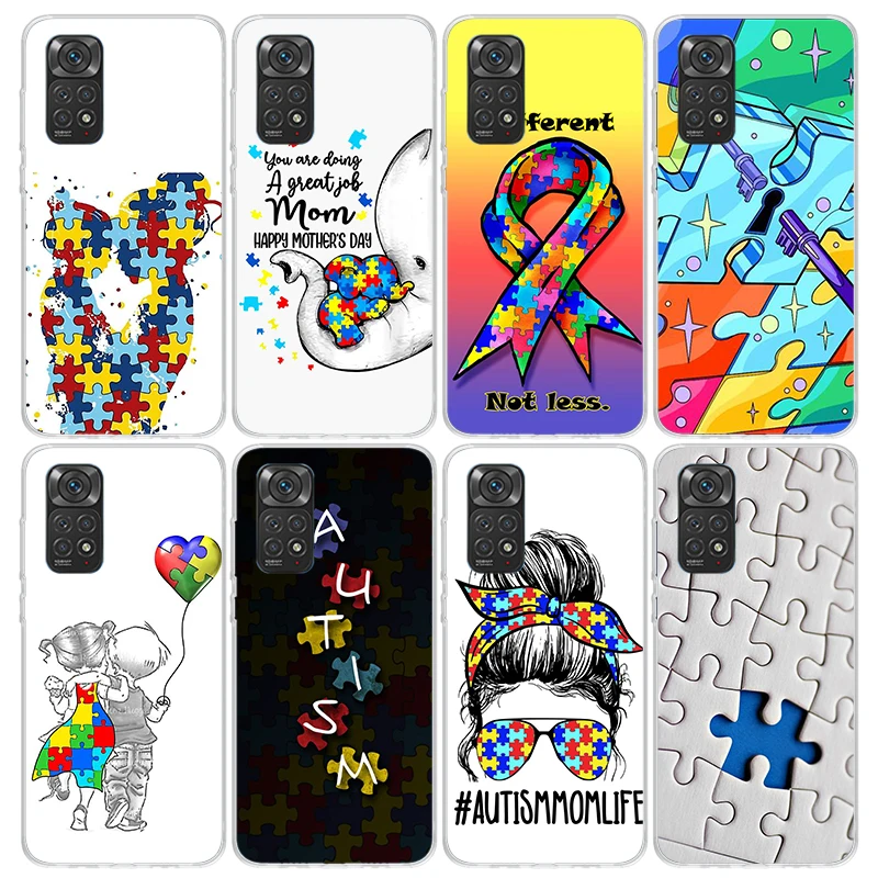 Autism Support Puzzle Phone Case for Xiaomi Redmi Note 13 12S 12 11S 11 11E 11T 10S 10 Pro Plus 9 9S 8 8T 7 5G Soft Cover Fundas