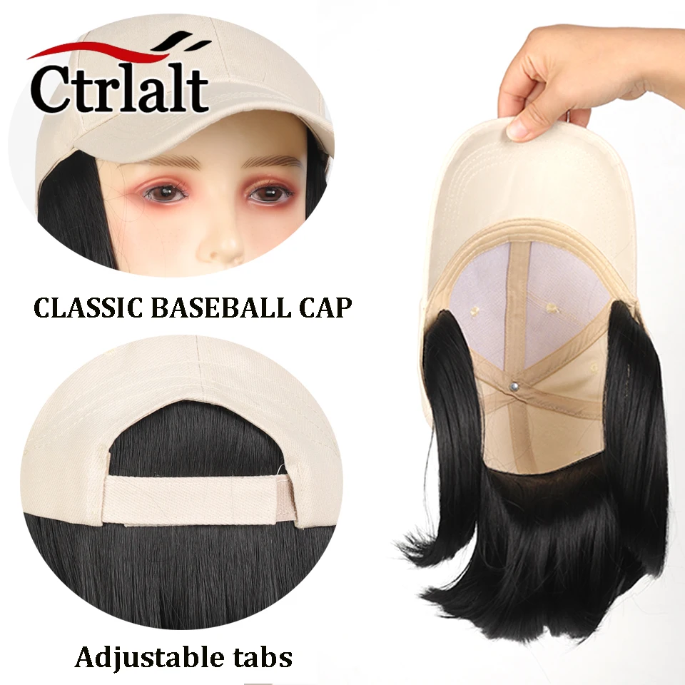 Synthetic Heat-Resisting Fiber Straight Hair Extensions With White Baseball Cap Wig For Girls Casual Daily