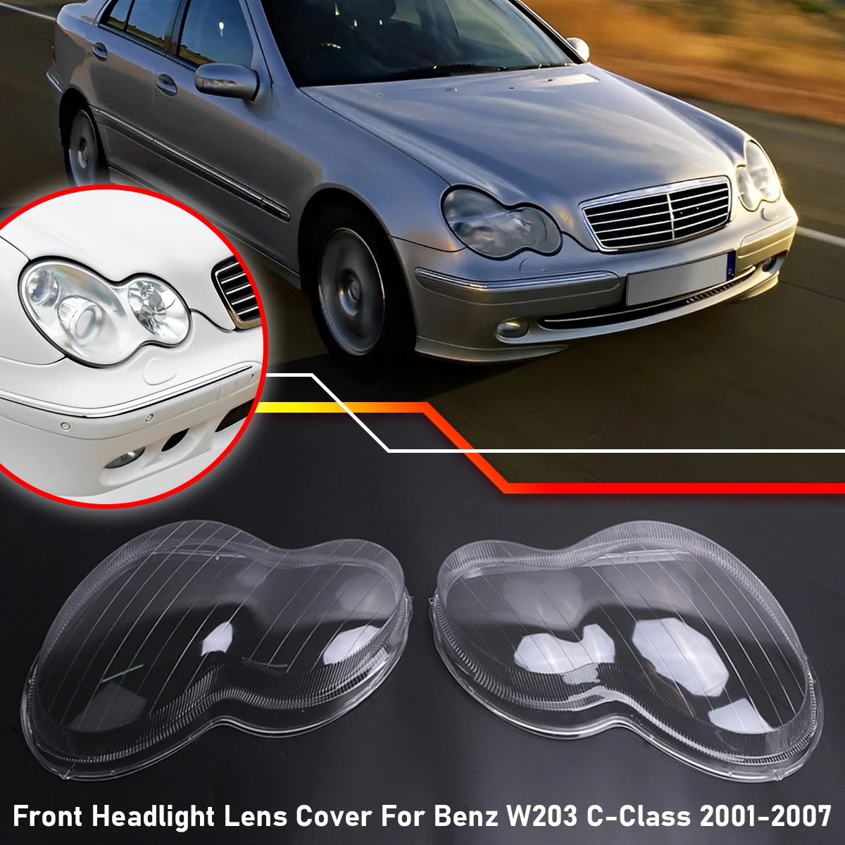 

Front Headlight Lens Cover Polycarbonate Replacements for Mercedes W203 C-Class 2001-2007 2038203261 2038201259