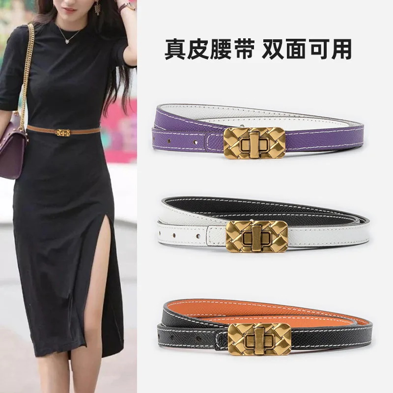 Double-faced Mixed Color Women Slim Belts Spring Dress Shirts Real Leather Waistbands Elegant Ladies Cowskin Cinturon 12 Colors