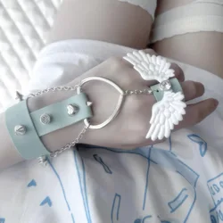 New Handmade Original Subculture Cute Wings Water Color Bracelet Lolita Cosplay Leather Bracelet Earthly Y2K Hand Back Chain
