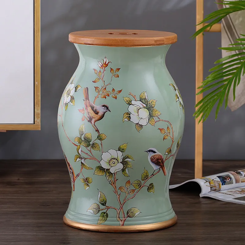 Ceramic Drum Stool, Entryway Shoe Changing Bench, Home Craft Decorative Ornament, Balcony Leisure Seat for Living Room
