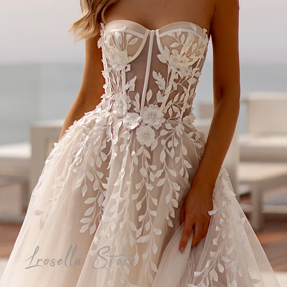 LRosella-Strapless Floor Length Wedding Dresses, A-line Lace Appliques, Bohemian Party Gown, Elegant Bride Dress, Luxury, 2024