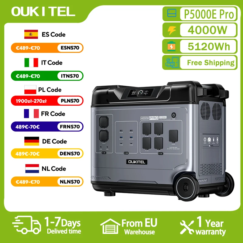 OUKITEL P5000E Pro Tragbare Powerstation 4000W Solargenerator 5120Wh Lifepo4-Batterie für Notstromversorgung zu Hause, Outdoor-Camping, mobile Stromversorgung