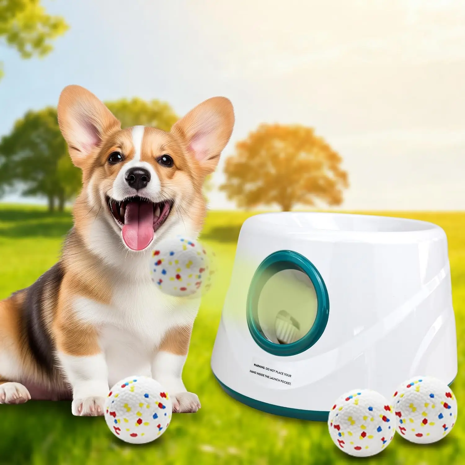 

Automatic Dog Ball Launcher | Interactive Dogs Balls Thrower,Adjustable ball-releasing distance,3 Durable Etpu Balls