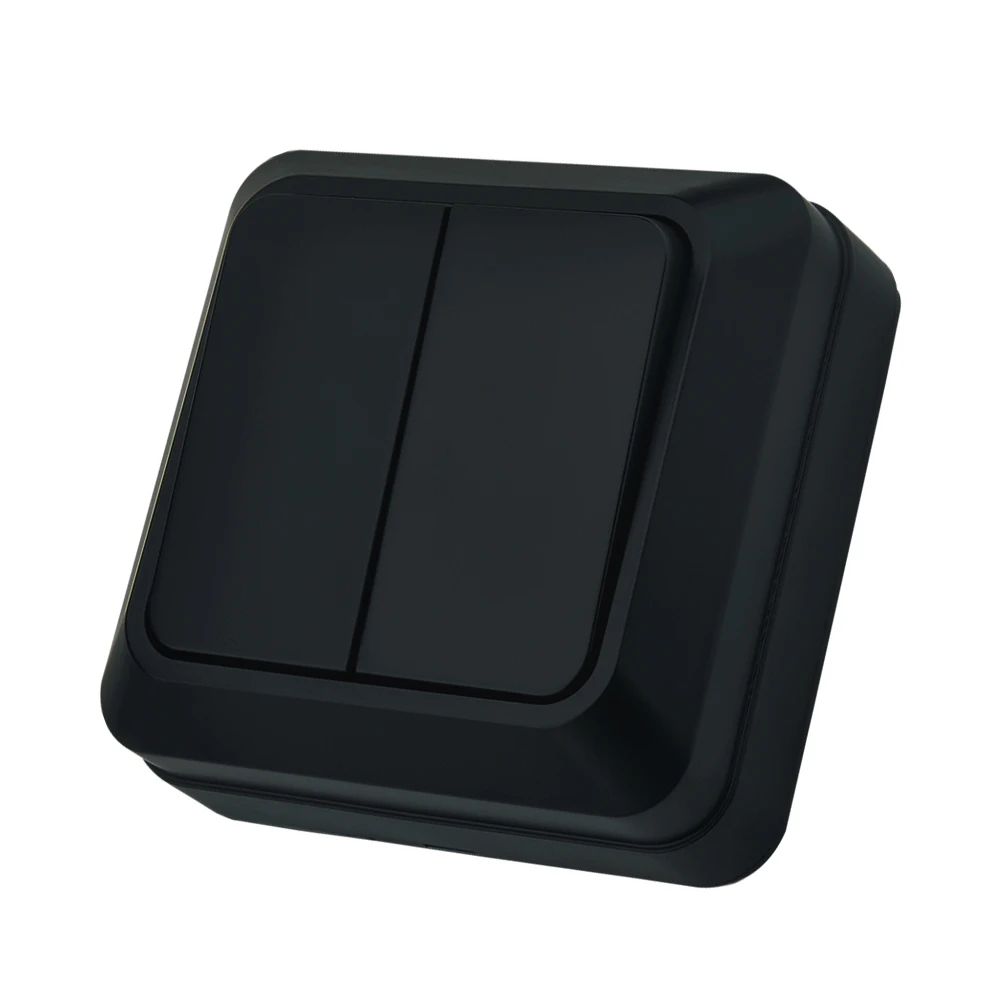 Noir ignifuge mural marche/arrêt Spray plastique 2 gang 1 voie bouton interrupteur de lumière norme européenne classique Surface interrupteur voie