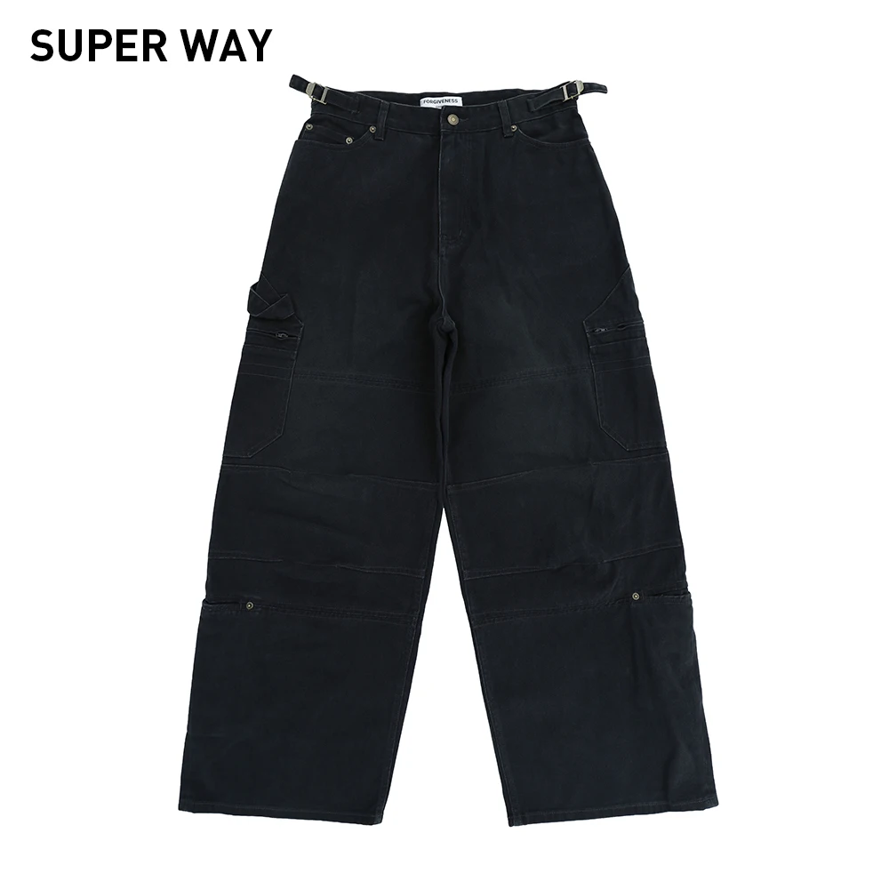 Superway Original Design Washed Straight Men Pants Casual Oversized Multiple Pockets Cotton Niche Retro High Street Women Jeans