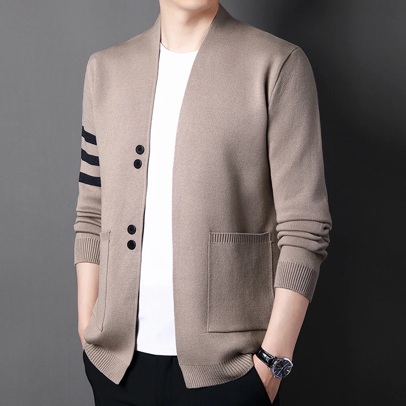 Fashion striped pocket design, versatile spring and autumn outerwear sweater jacket