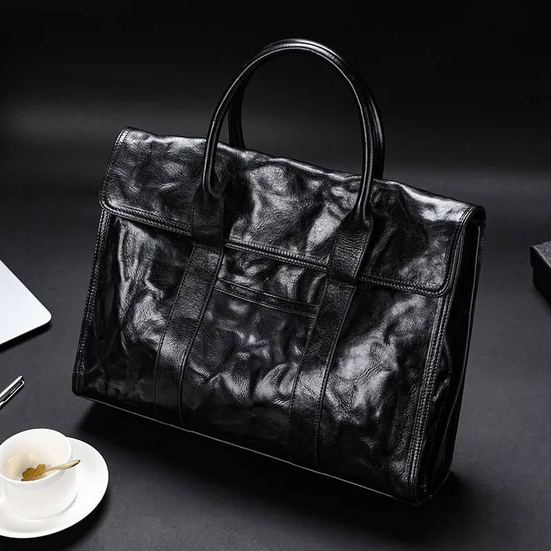 Wmnuo 2025 porte-documents hommes en cuir véritable sac d'affaires mâle plissé A4 pochette d'ordinateur homme sacs de messager hommes sac à main voyage